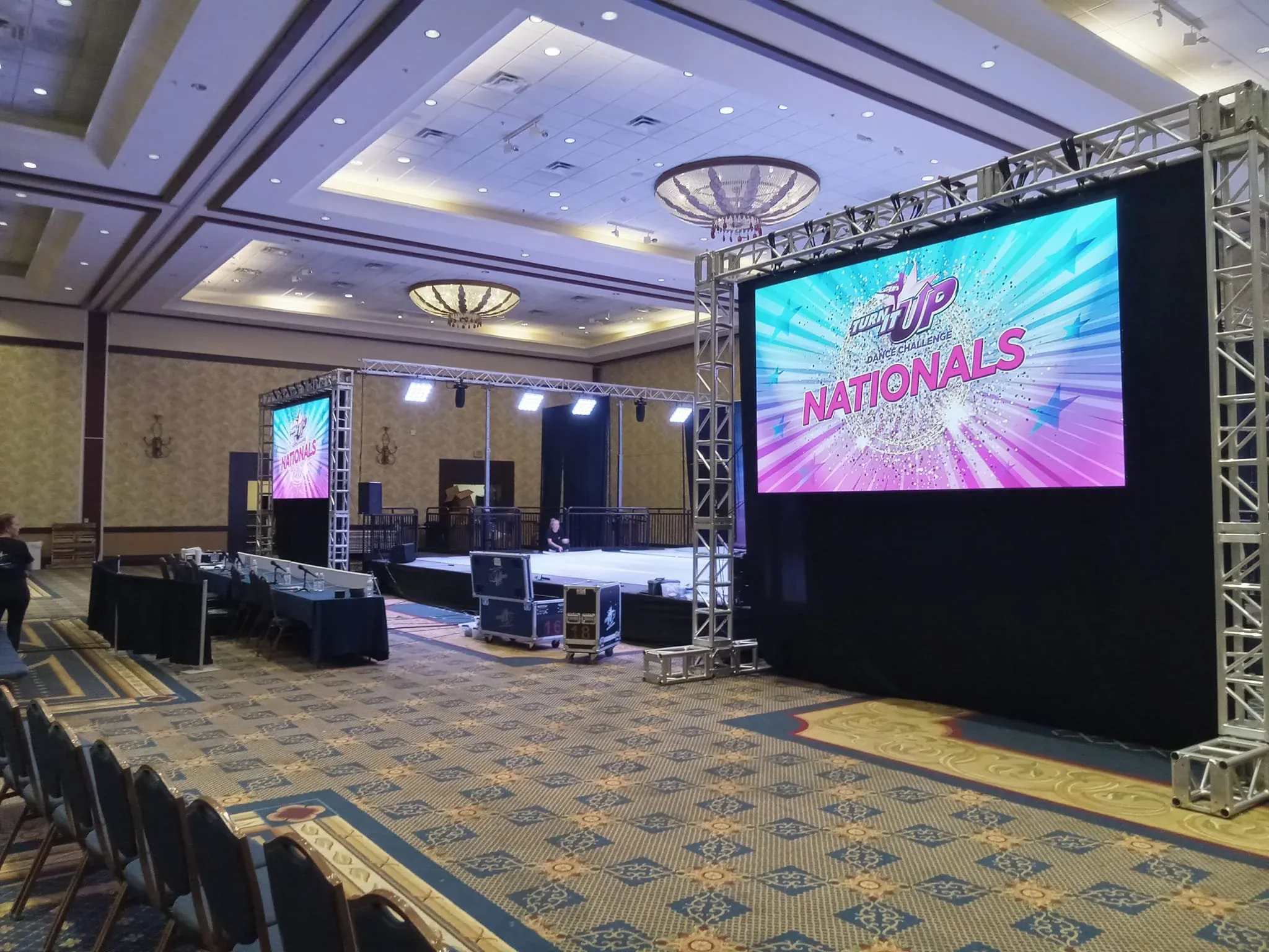Stage lighting design with colorful beams at a live music venue