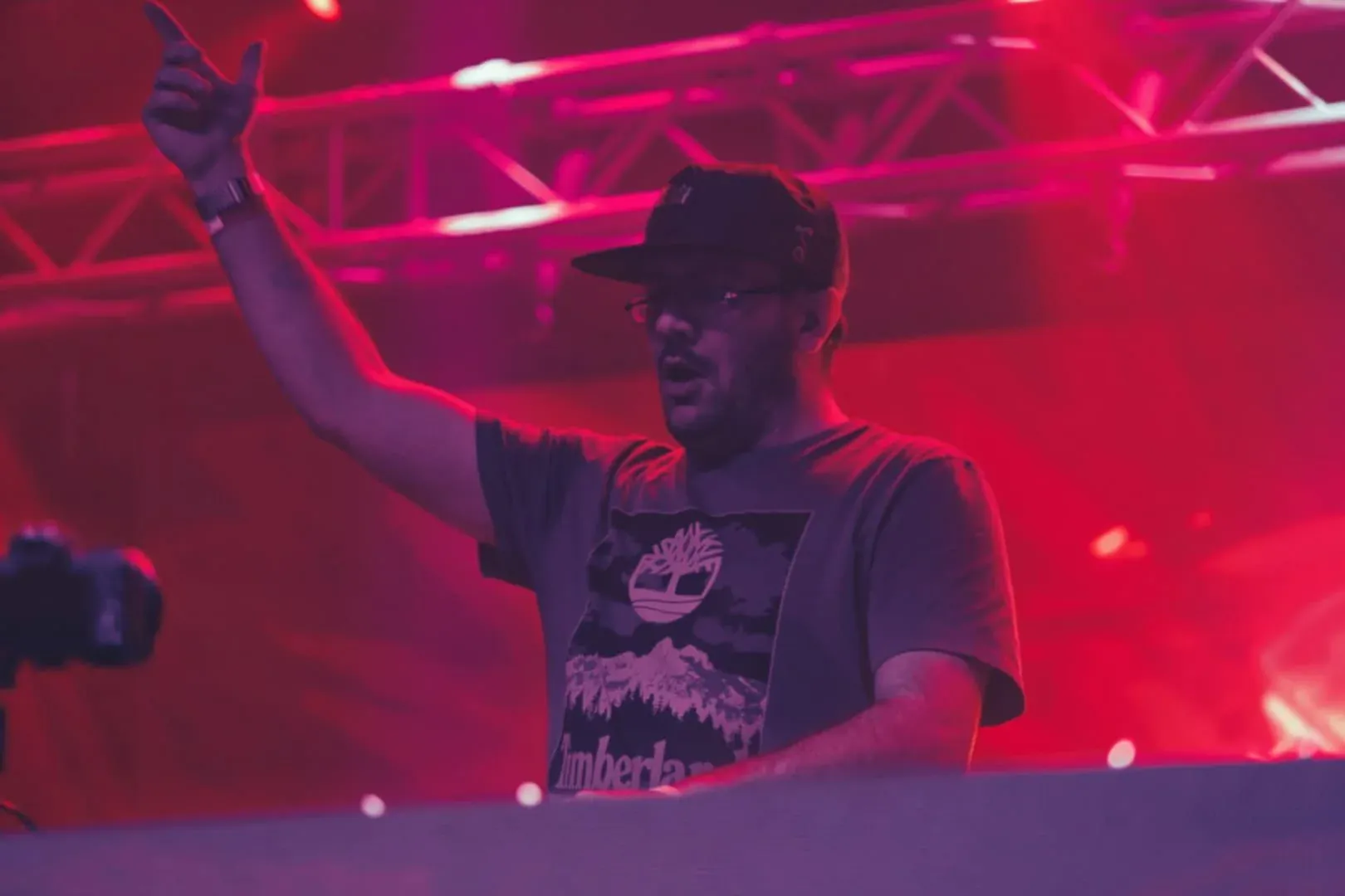 Professional event production setup with audio visual equipment